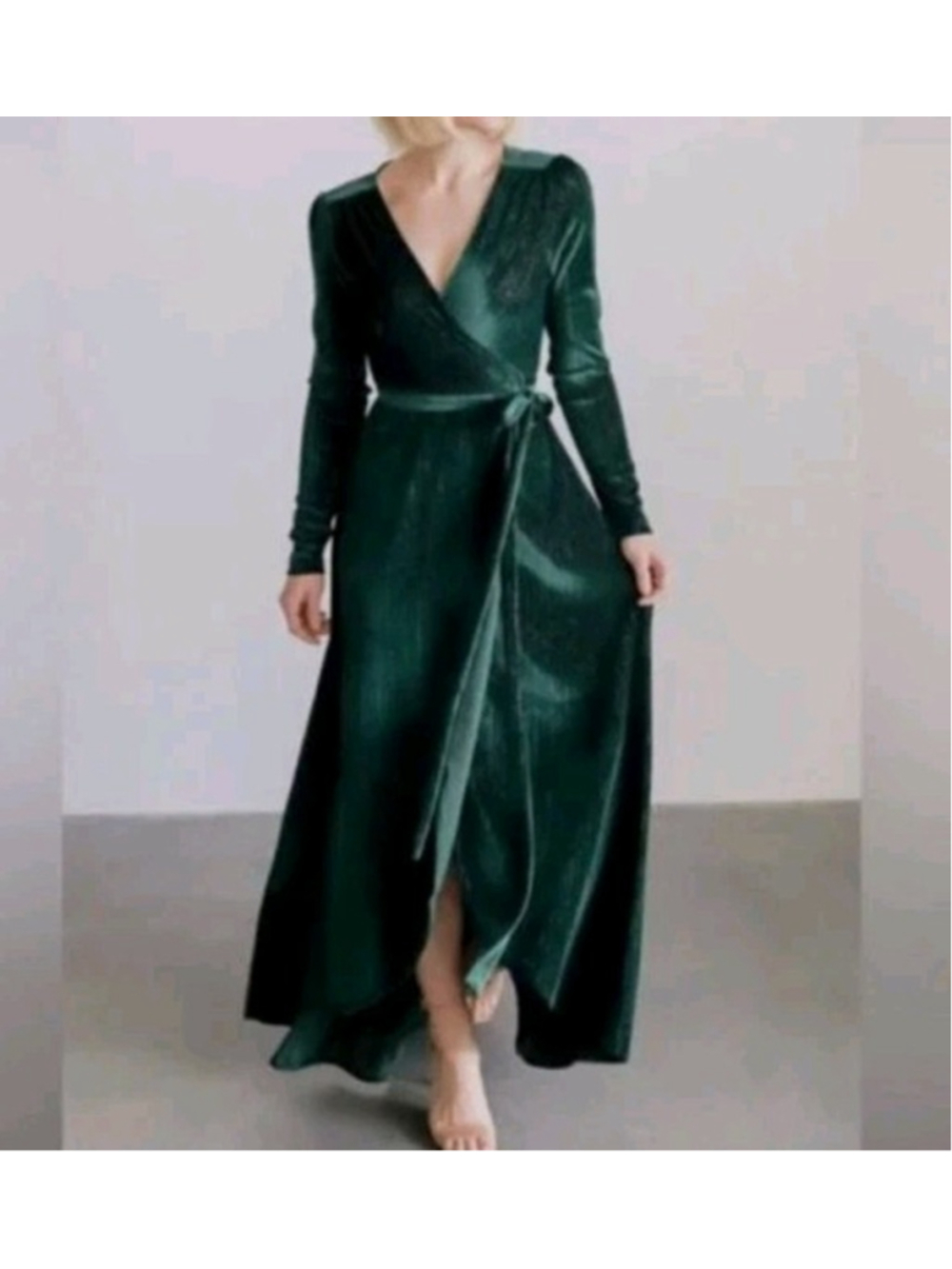Baltic Born Meghan Velvet Wrap Maxi Dress Sz XL Emerald Green Long Sleeve NWT